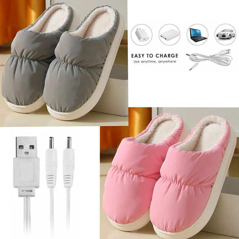 1 Pair Electric USB Heating Slippers Foot Warmer Winter Warm Slippers Shoes