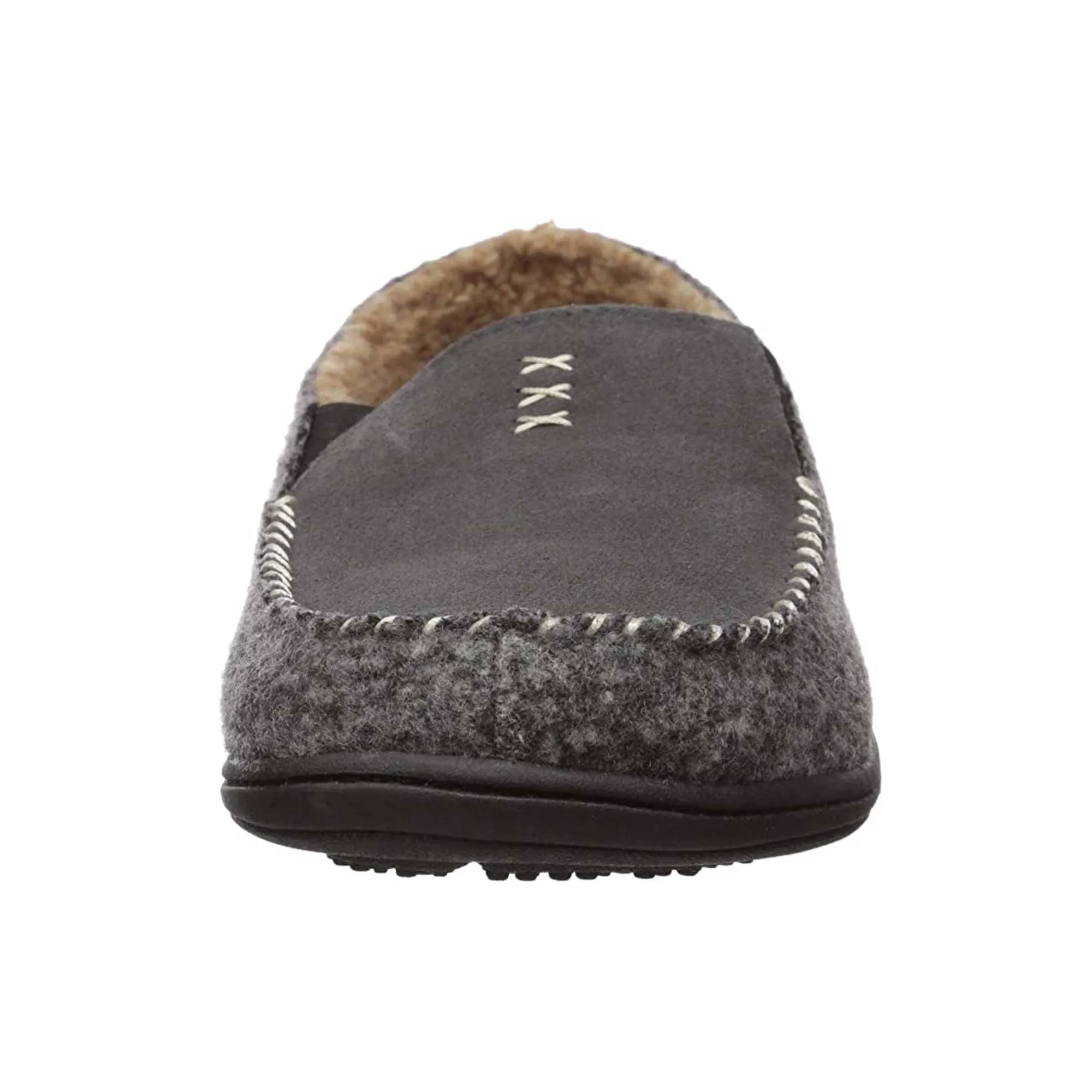 Acorn Men's Crafted Moc Slippers - Suede and Faux Wool, Ash, X-Large | A19016ASHMXL