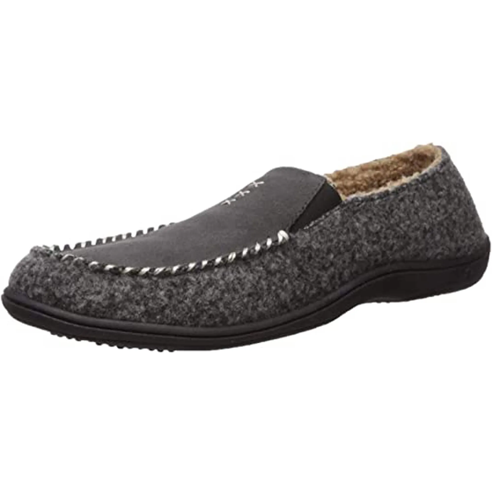 Acorn Men's Crafted Moc Slippers - Suede and Faux Wool, Ash, X-Large | A19016ASHMXL