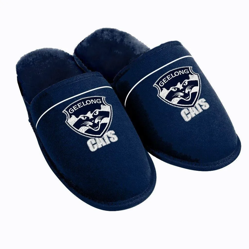 AFL Supporter Slippers - Geelong Cats - Mens Size - Fluffy Winter Shoes