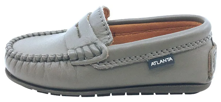 Atlanta Mocassin Boy's & Girl's Grey Smooth Slip On Moccasin Penny Loafer Shoe