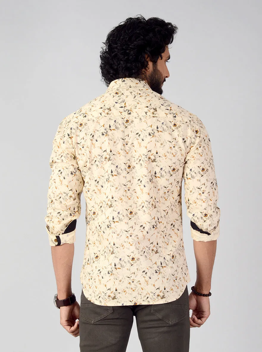 Beige Printed Slim Fit Casual Shirt | Greenfibre