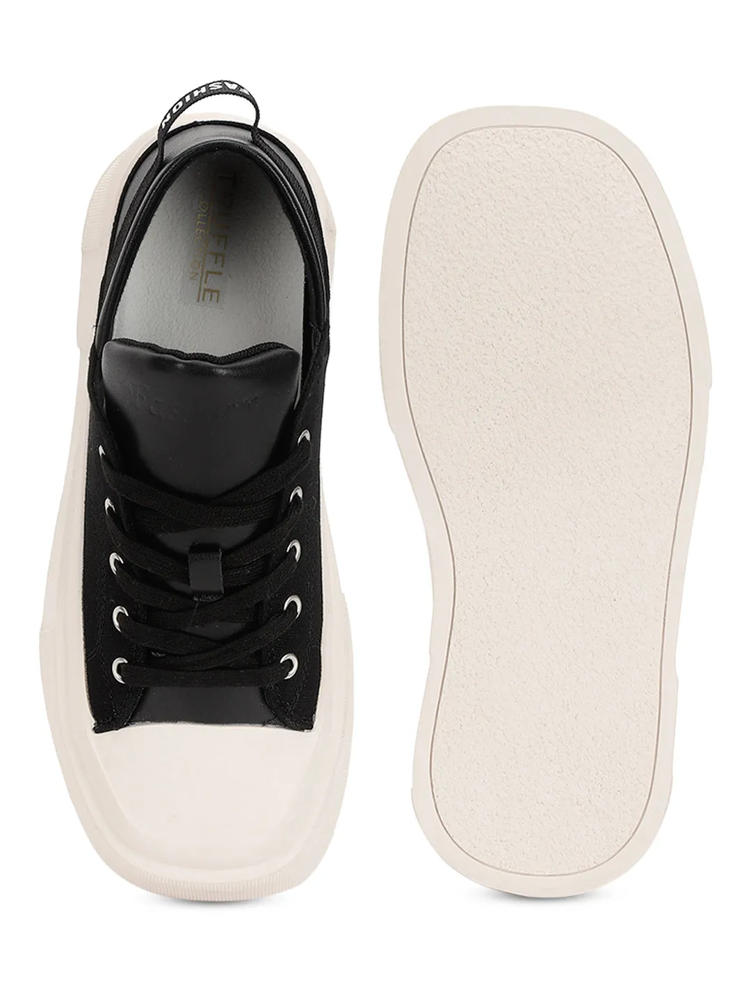 Black Canvas Stylish Lace-Up Sneakers (TC-RS3700-BLK)