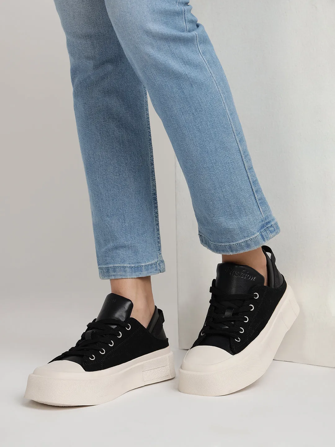 Black Canvas Stylish Lace-Up Sneakers (TC-RS3700-BLK)