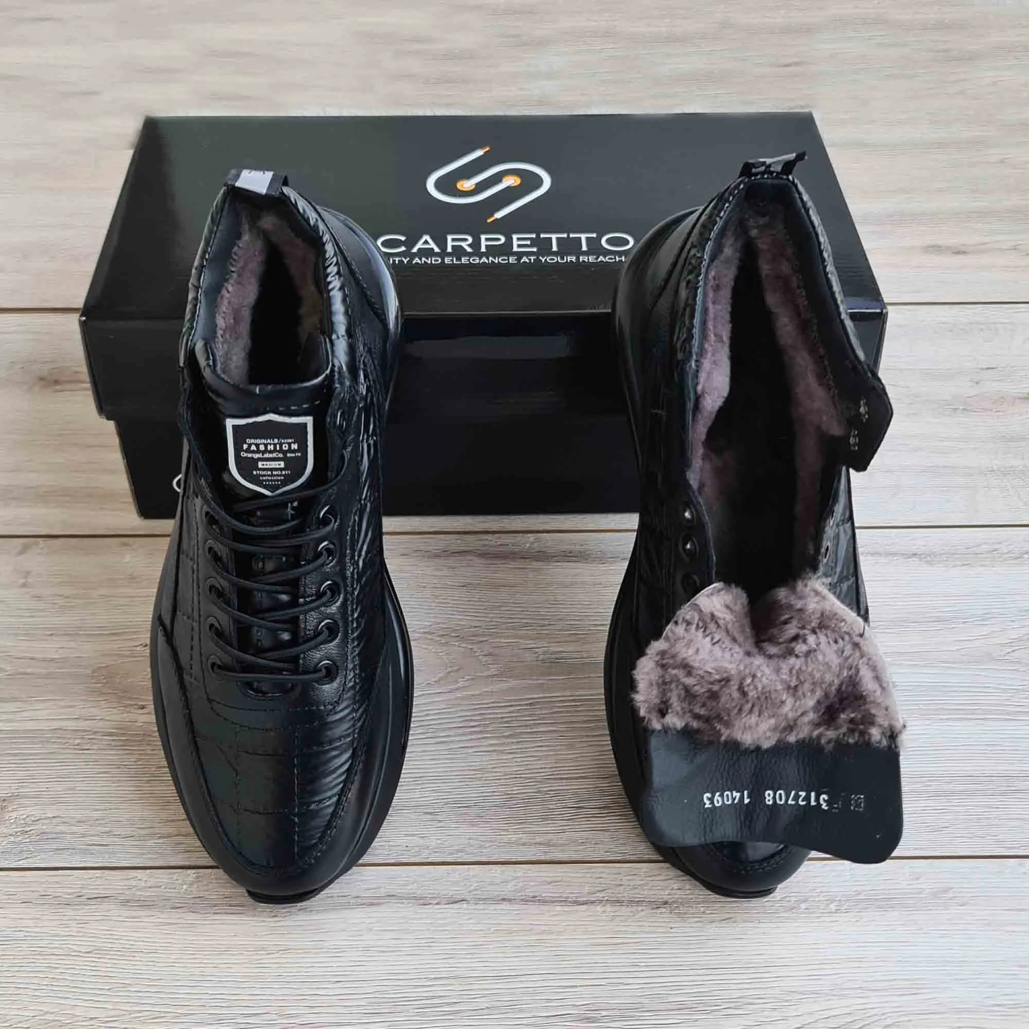 Black Leather Sneakers | Fur Lining | High Sole