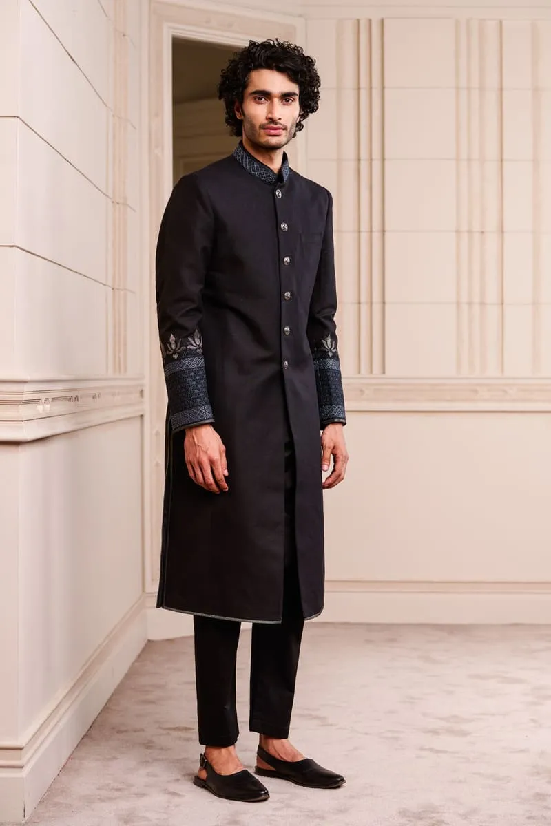 Black Linen Swarovski Sherwani