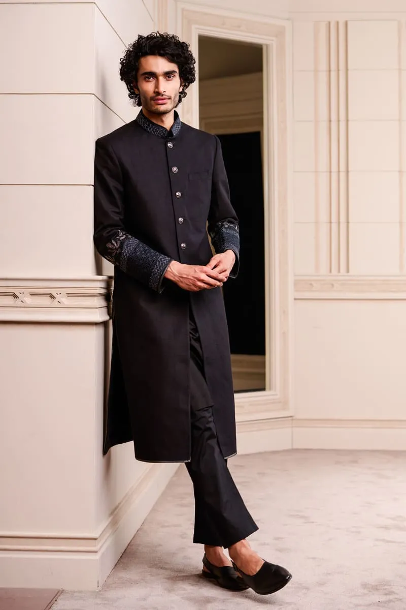 Black Linen Swarovski Sherwani