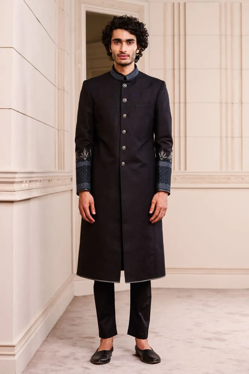 Black Linen Swarovski Sherwani