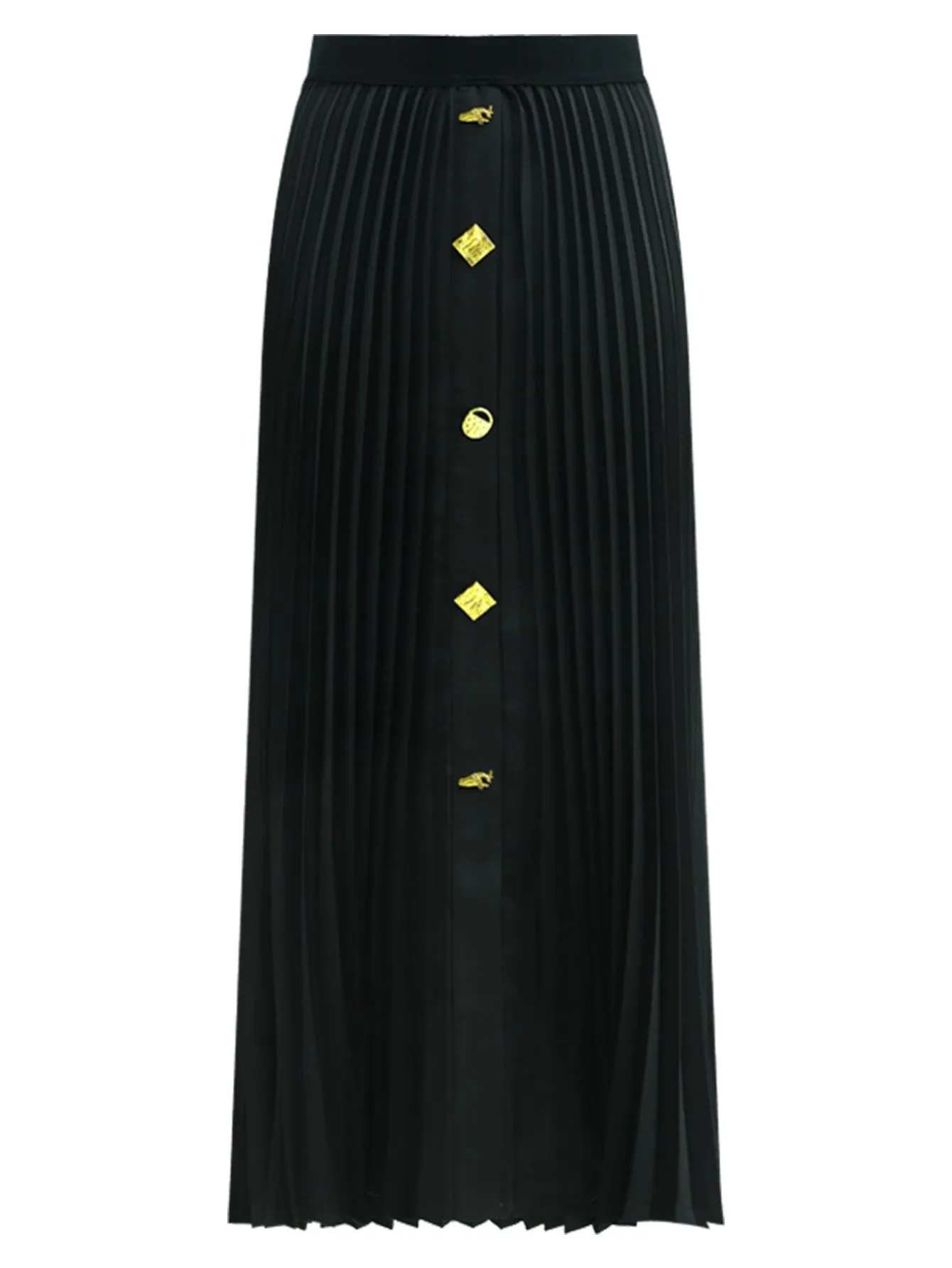 Black Pleated Skirt With Gold Metal Buttons