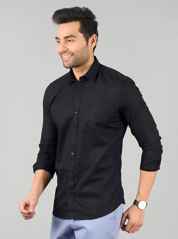 Black Solid Slim Fit Casual Shirt | Greenfibre