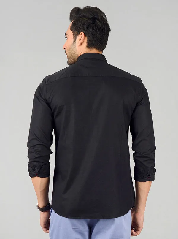 Black Solid Slim Fit Casual Shirt | Greenfibre