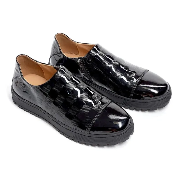 Checkered Pattern Patent Leather Men's Loafers