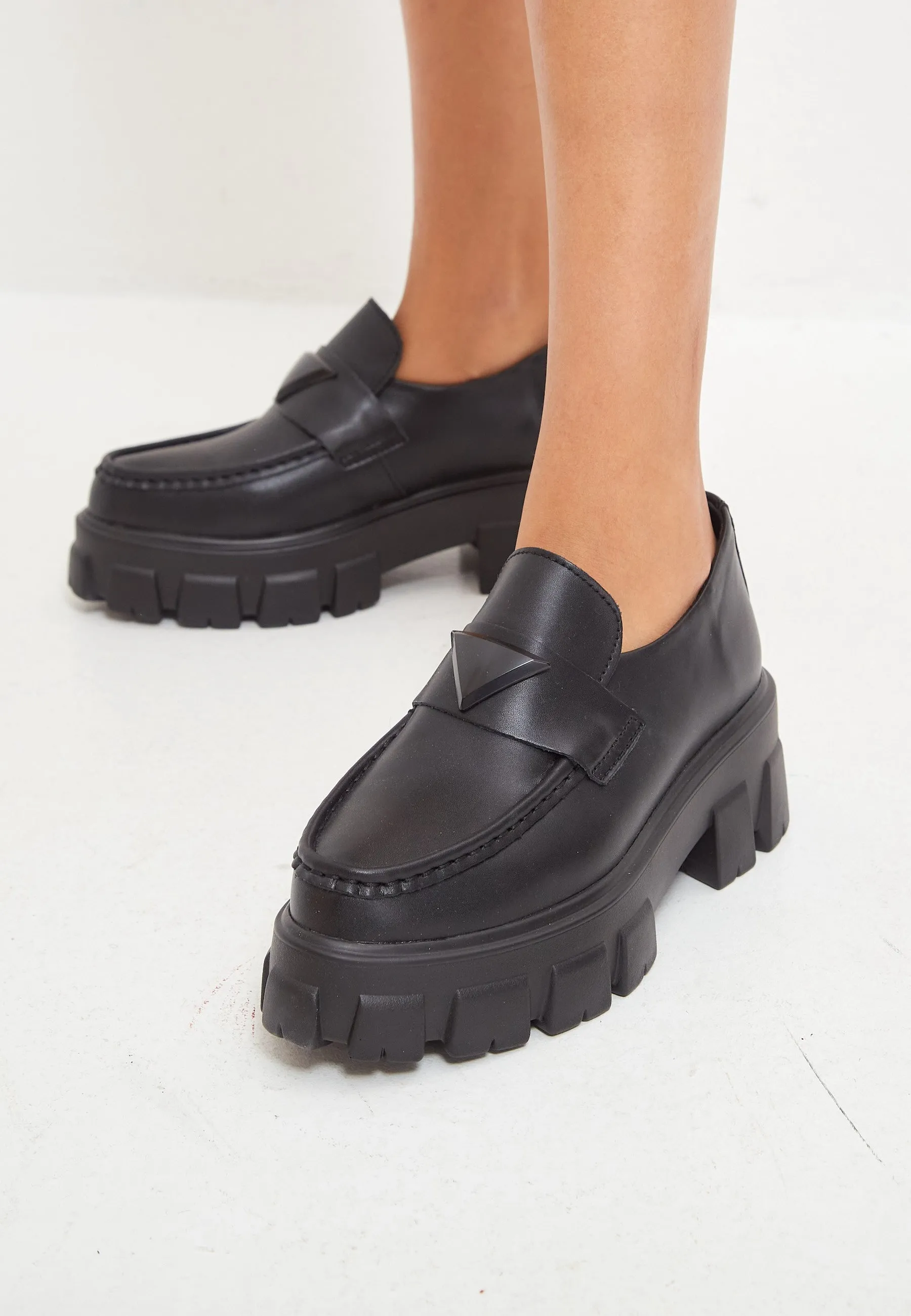 Chunky Leather Platform Loafers - Black