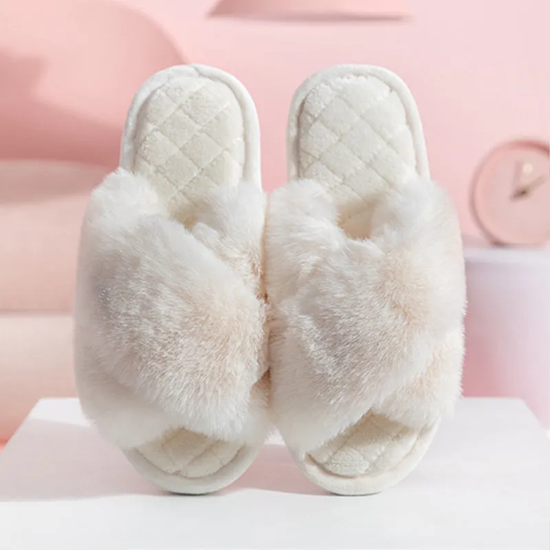 Comfy Cross-Strap Plush Indoor Slippers