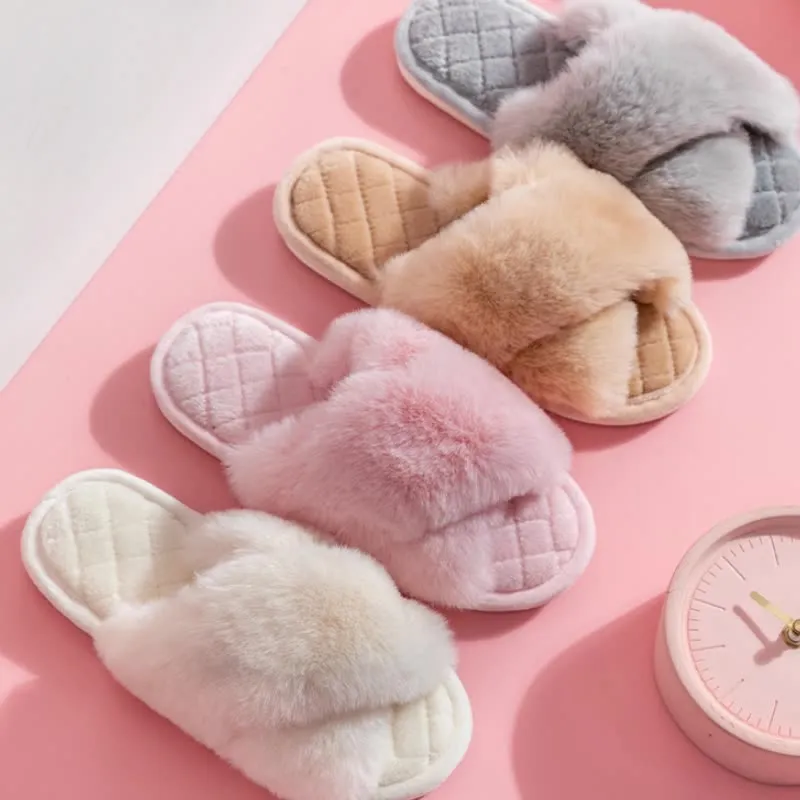 Comfy Cross-Strap Plush Indoor Slippers