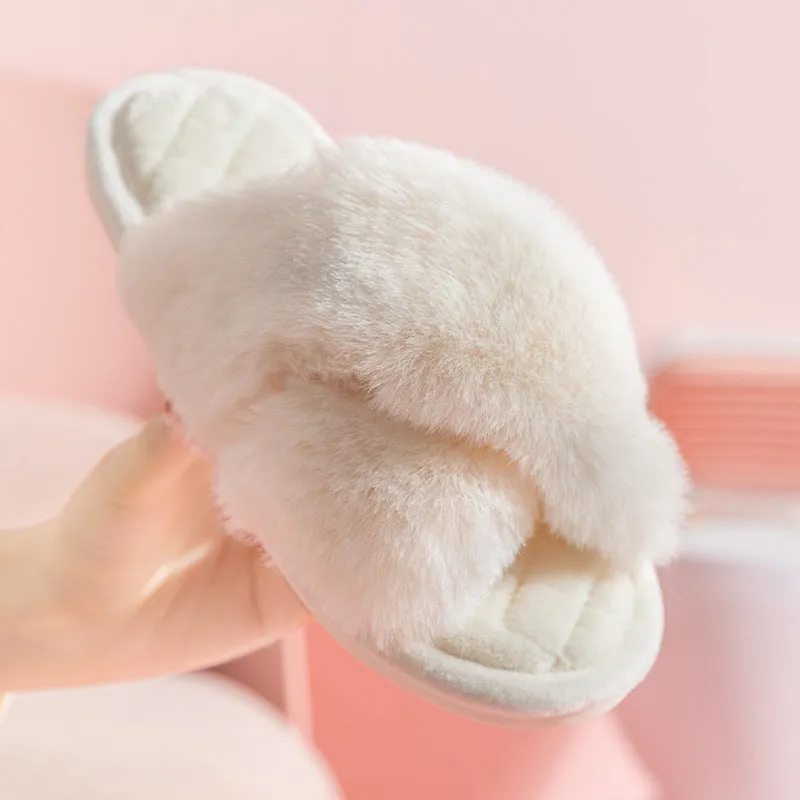 Comfy Cross-Strap Plush Indoor Slippers