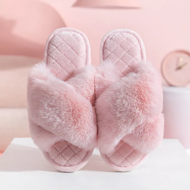 Comfy Cross-Strap Plush Indoor Slippers