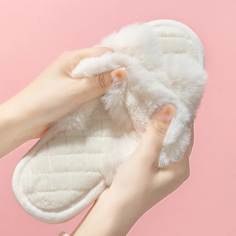 Comfy Cross-Strap Plush Indoor Slippers