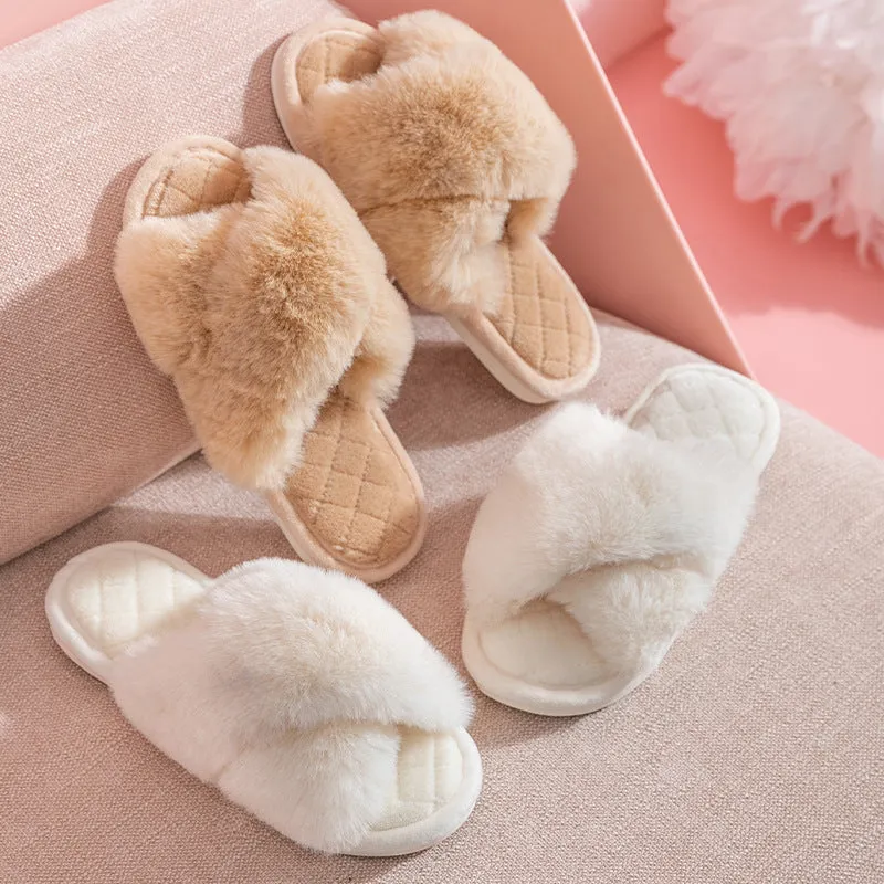 Comfy Cross-Strap Plush Indoor Slippers