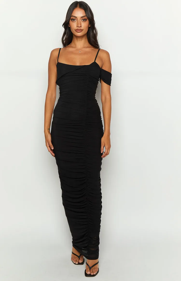 Cordelia Black Mesh Formal Maxi Dress