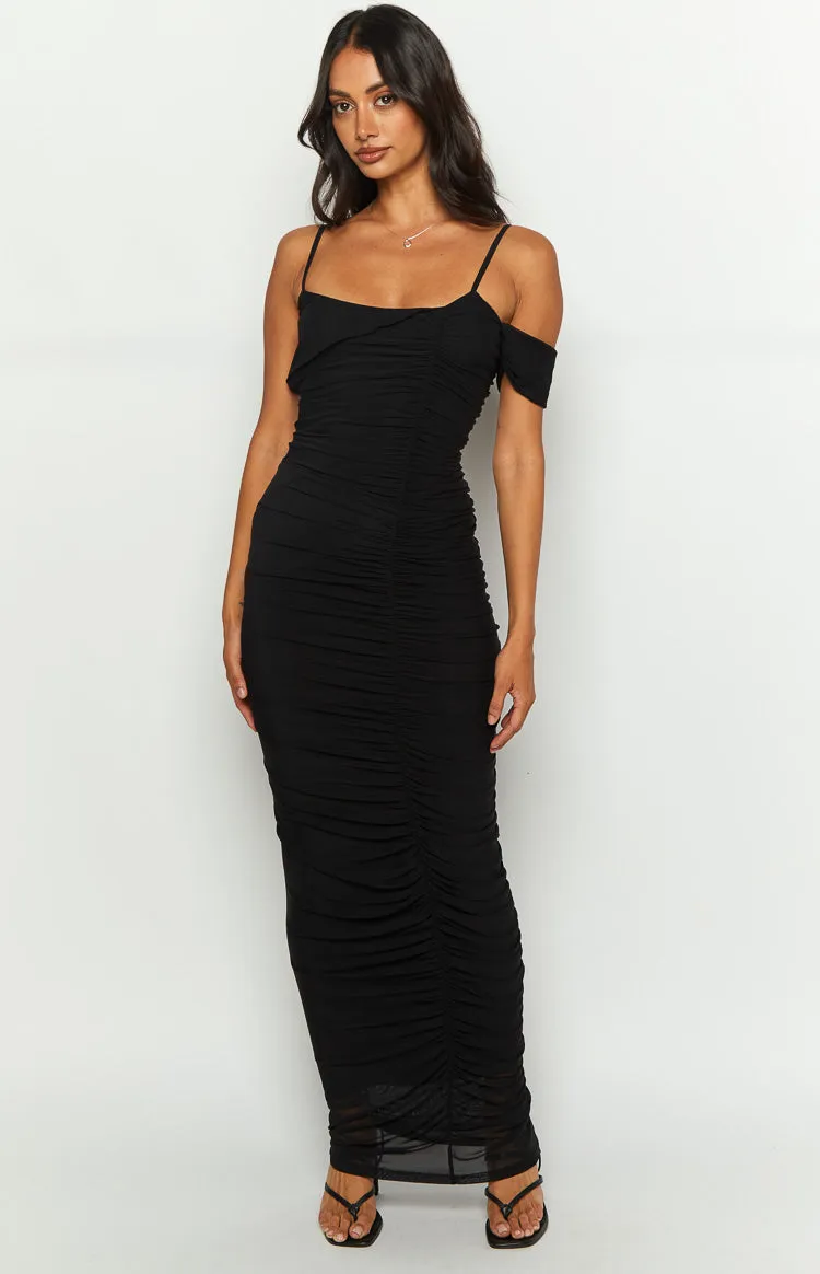 Cordelia Black Mesh Formal Maxi Dress