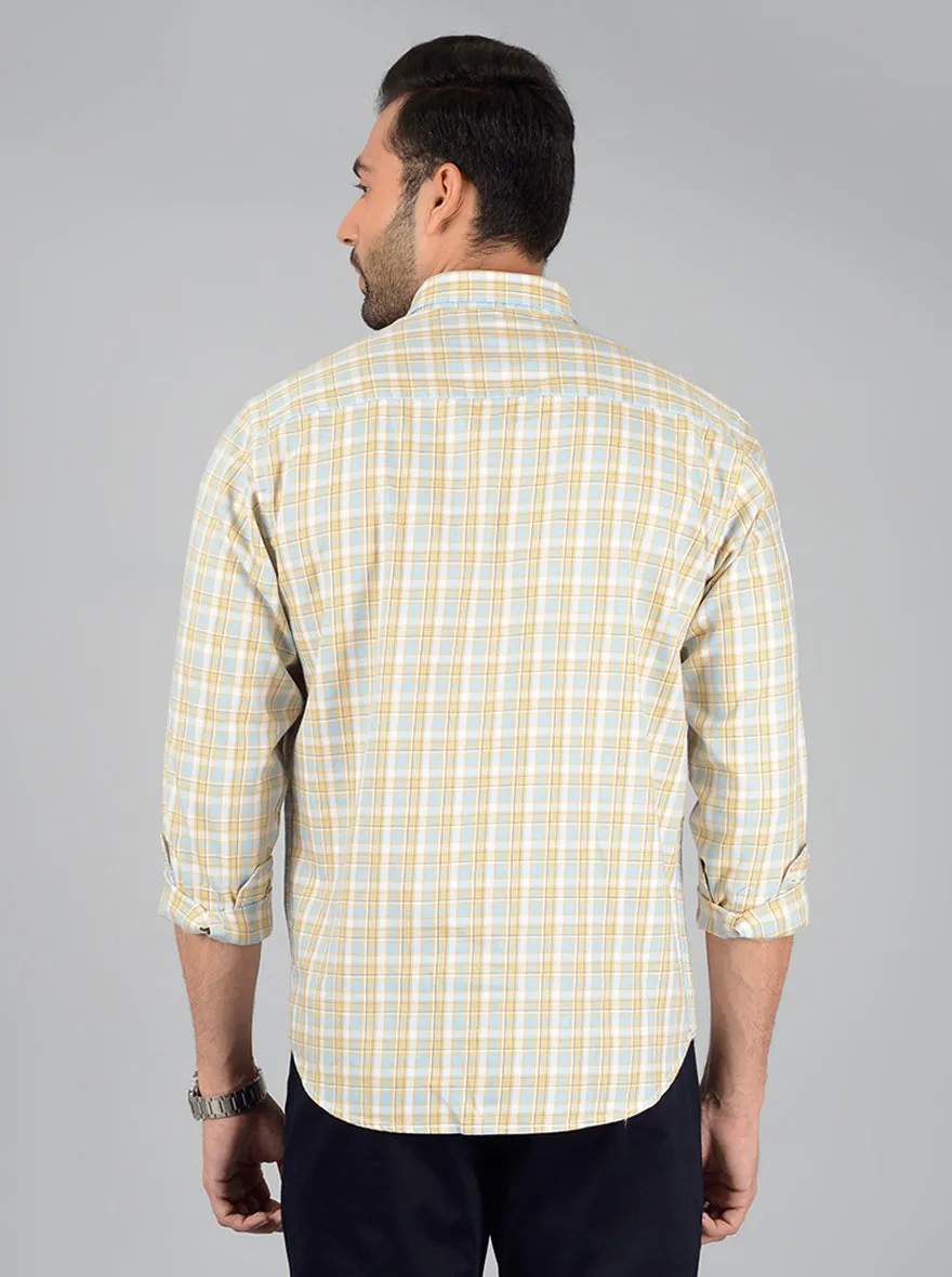 Cream Checked Classic Fit Casual Shirt | Greenfibre