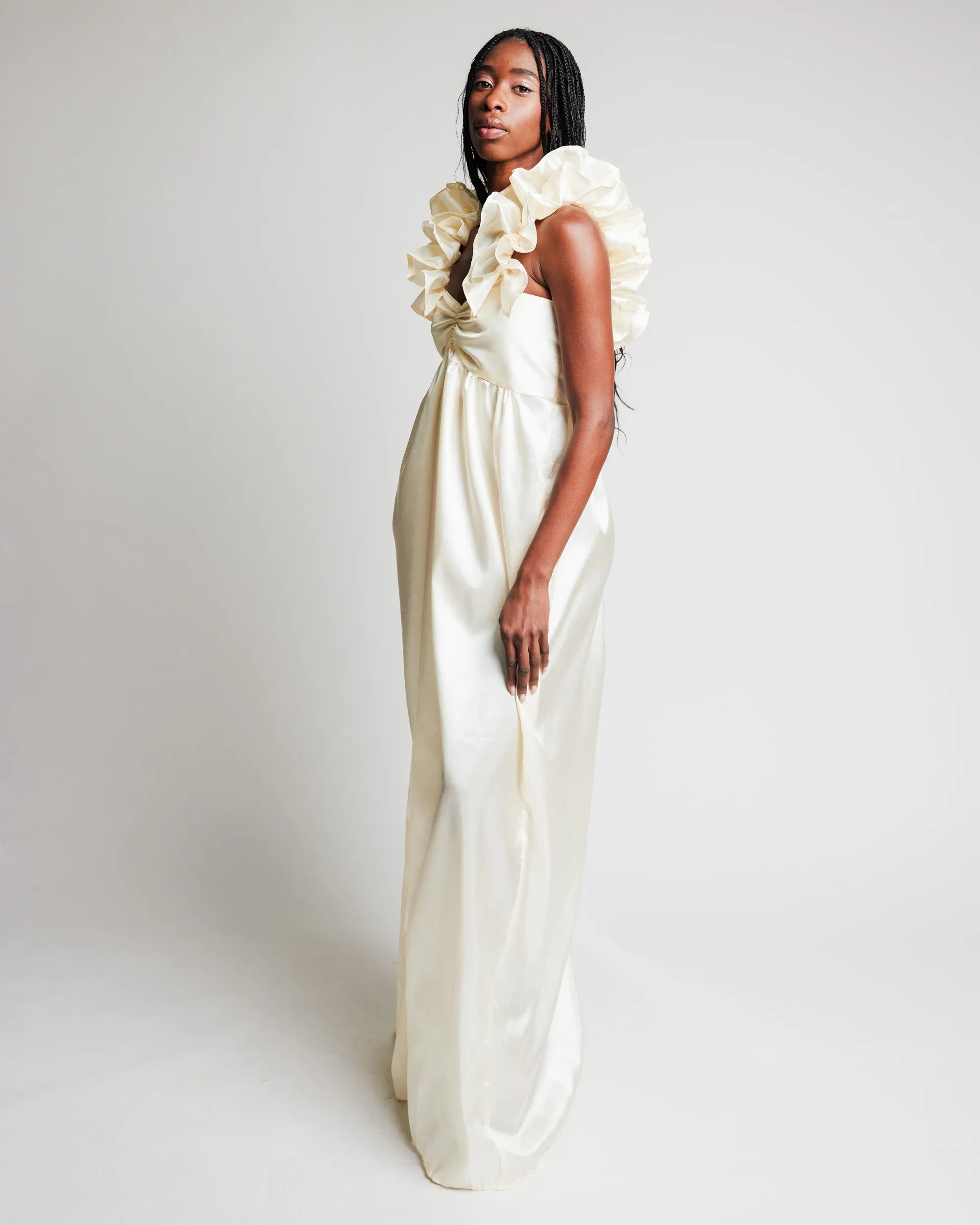 Cream Taffeta Gown with Juliette Sleeves by Madeline Marie