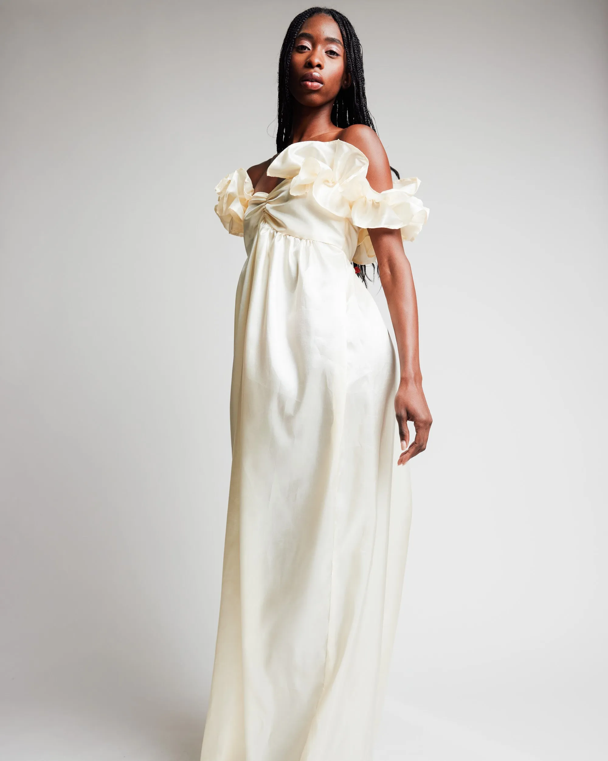 Cream Taffeta Gown with Juliette Sleeves by Madeline Marie