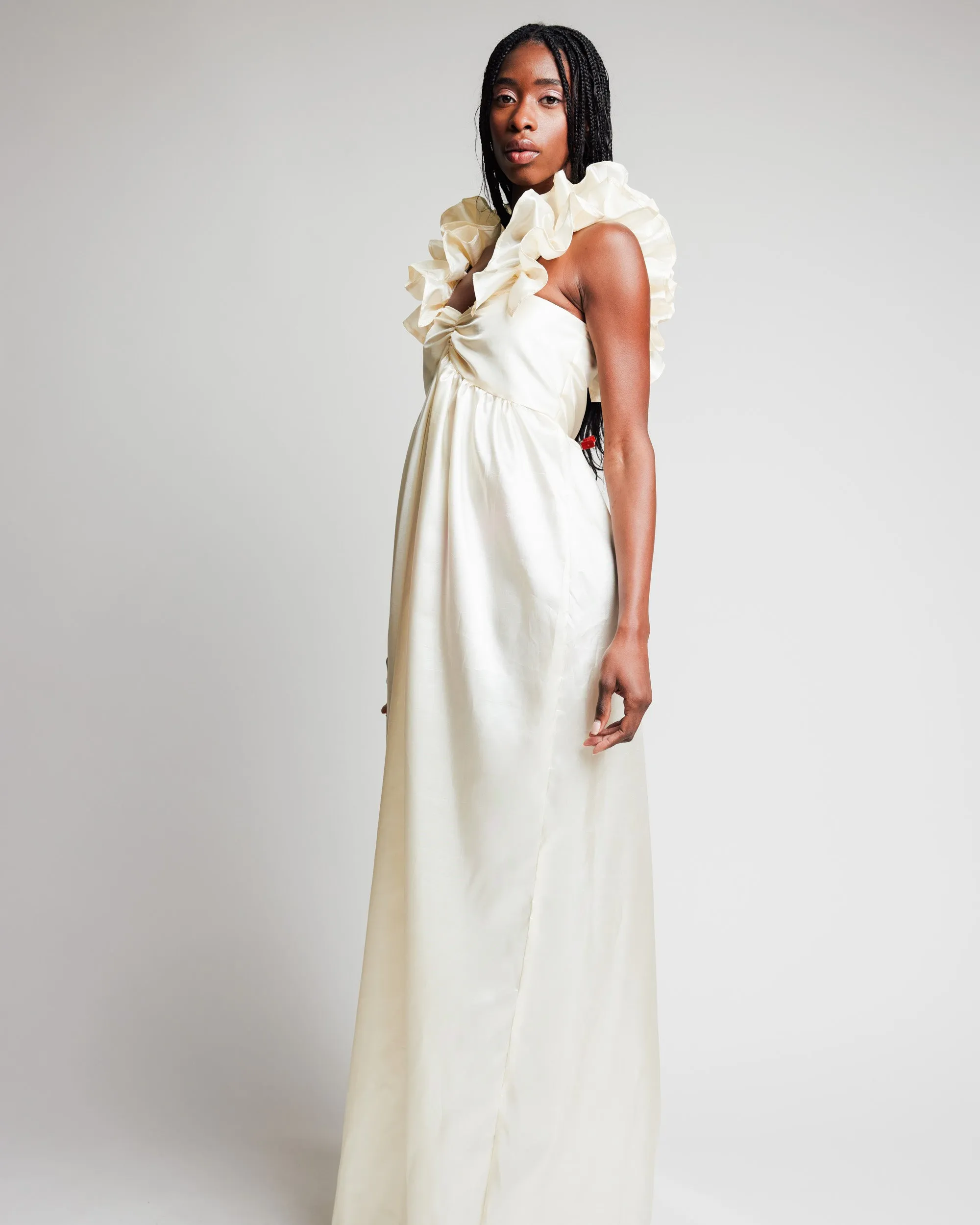 Cream Taffeta Gown with Juliette Sleeves by Madeline Marie