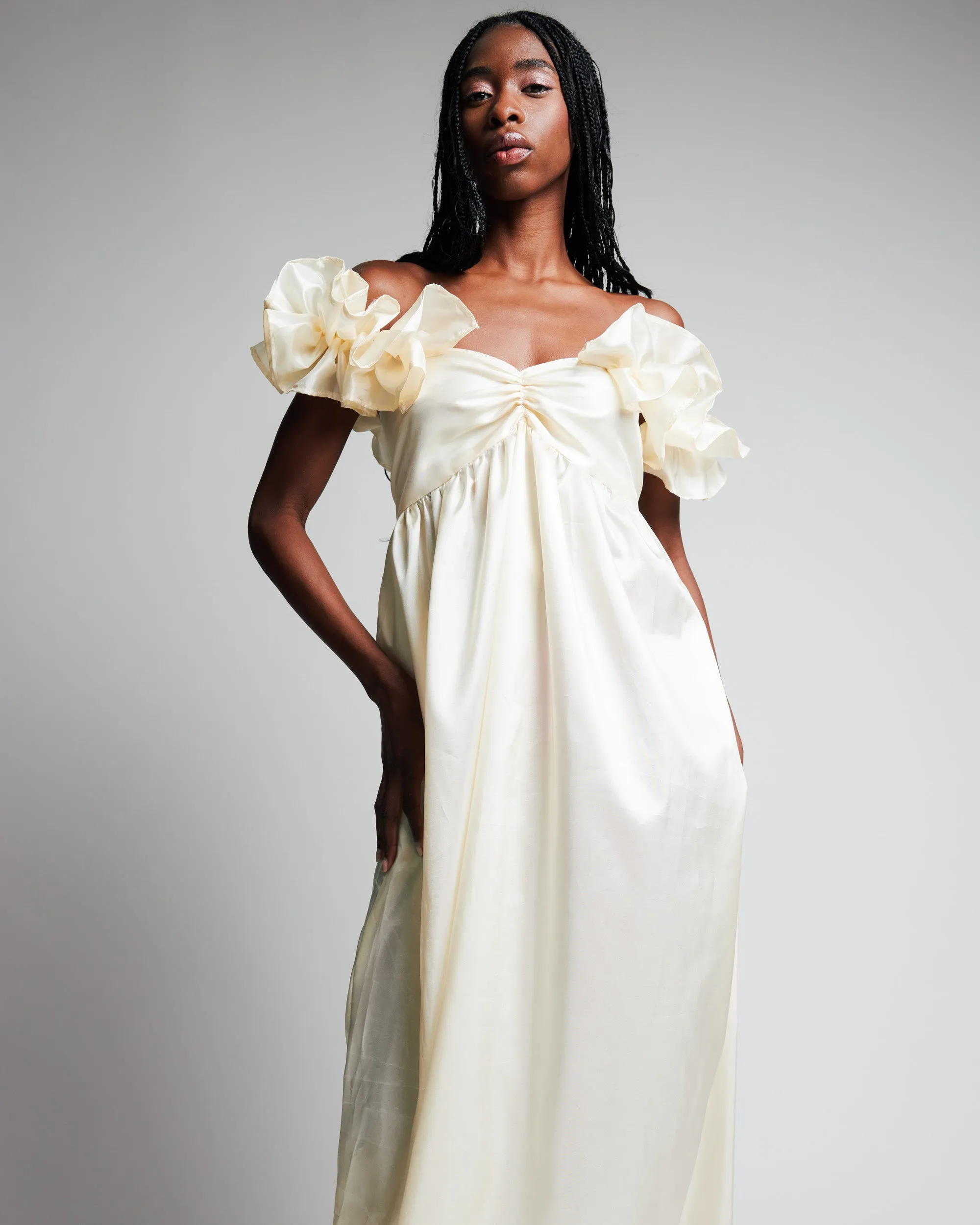 Cream Taffeta Gown with Juliette Sleeves by Madeline Marie