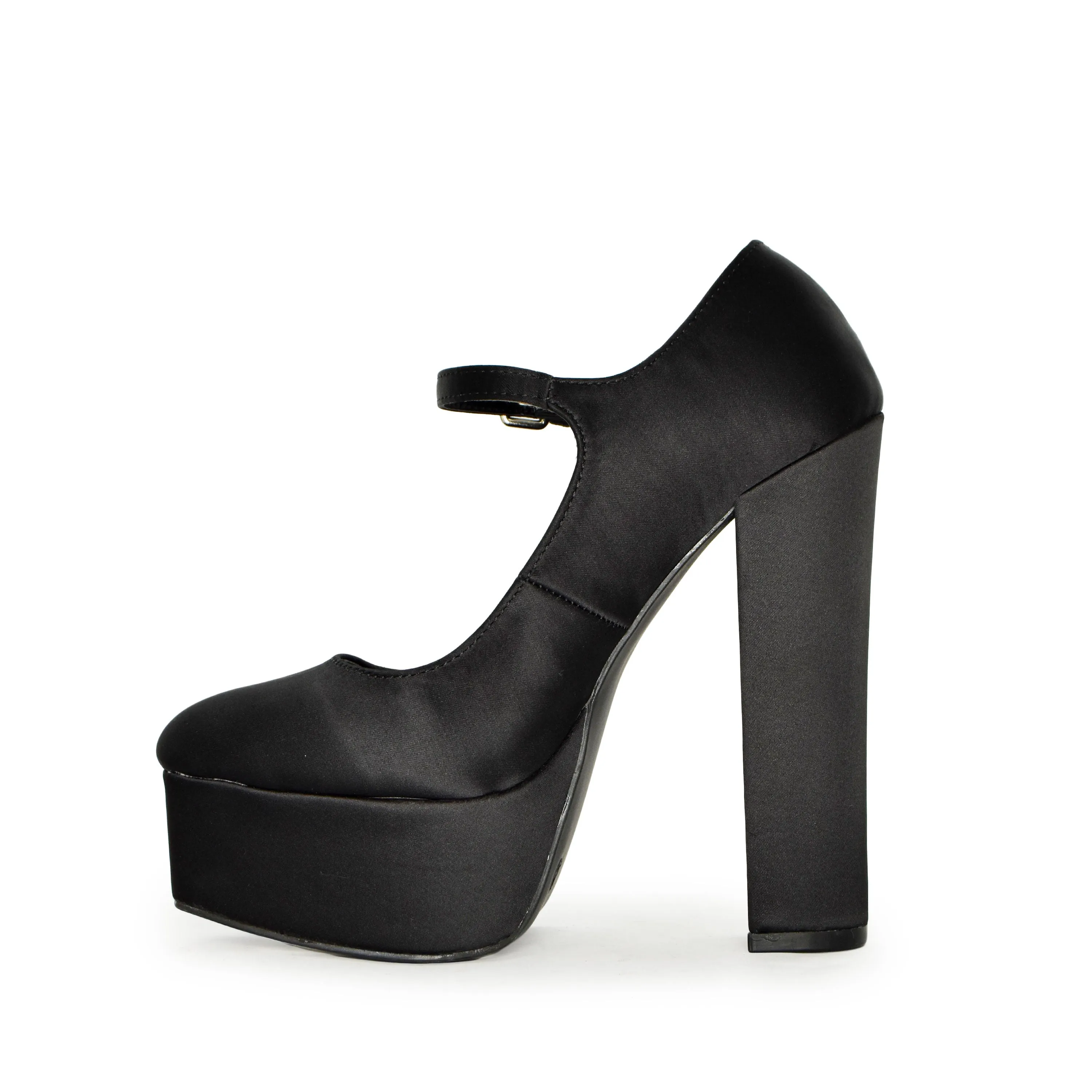 DOSSY-09 Satin Round Toe Platform Mary Jane Heels