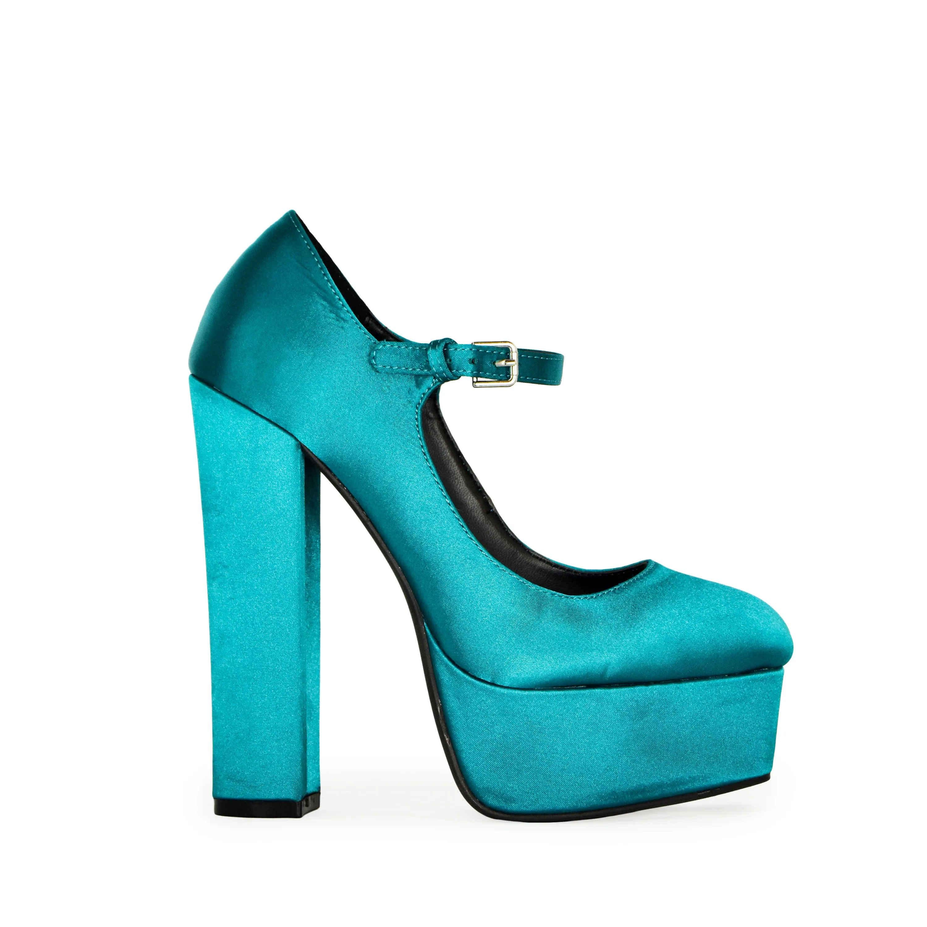 DOSSY-09 Satin Round Toe Platform Mary Jane Heels