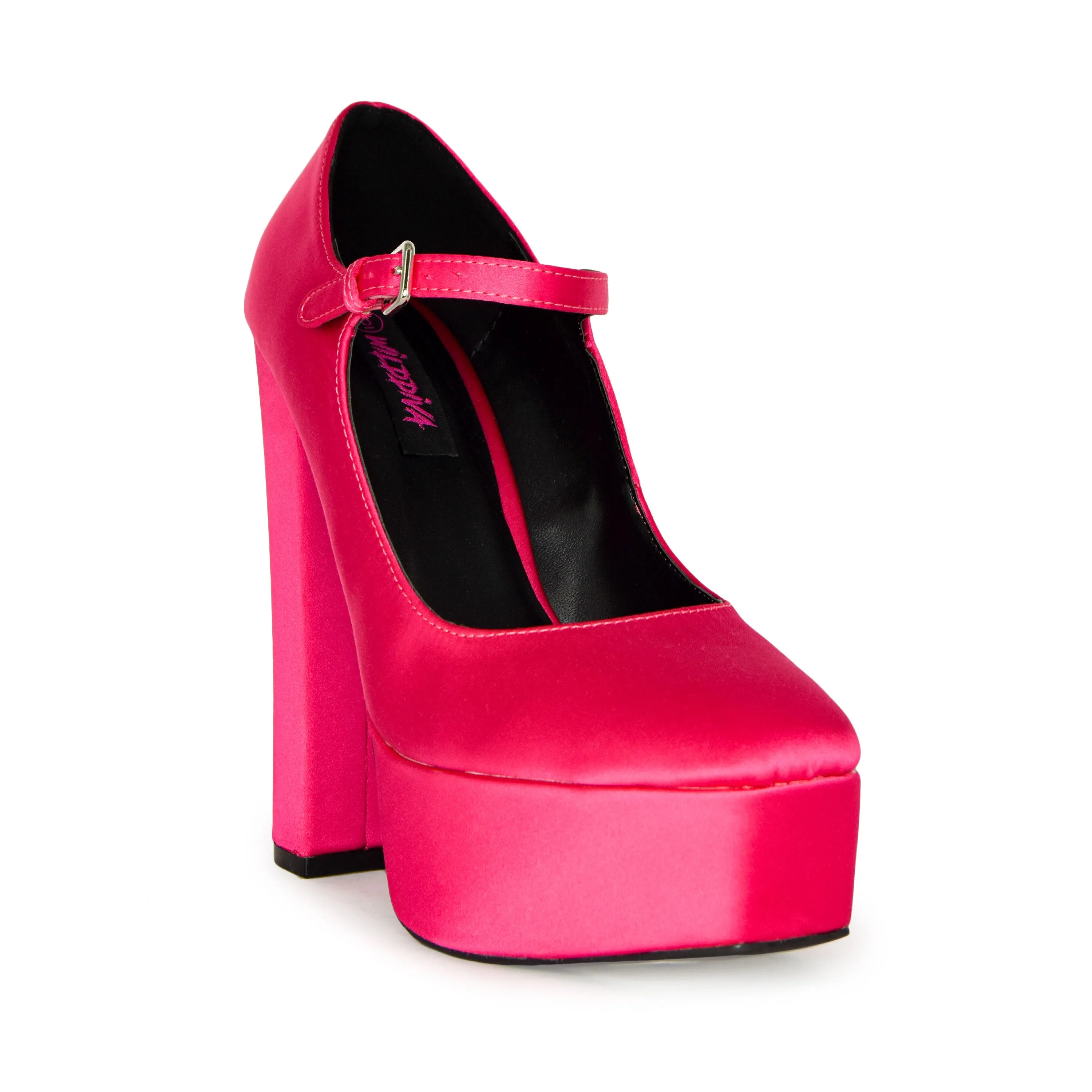 DOSSY-09 Satin Round Toe Platform Mary Jane Heels