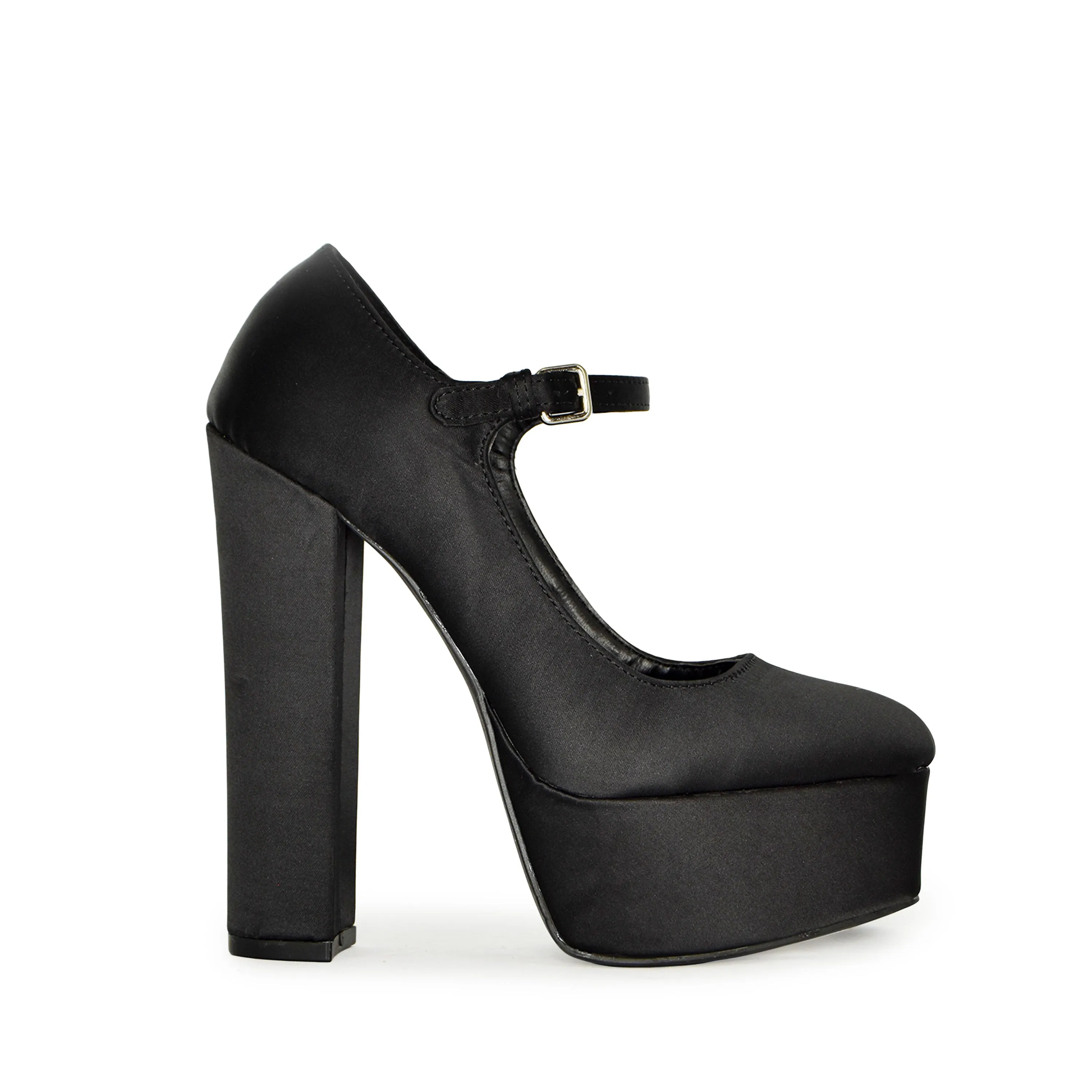 DOSSY-09 Satin Round Toe Platform Mary Jane Heels