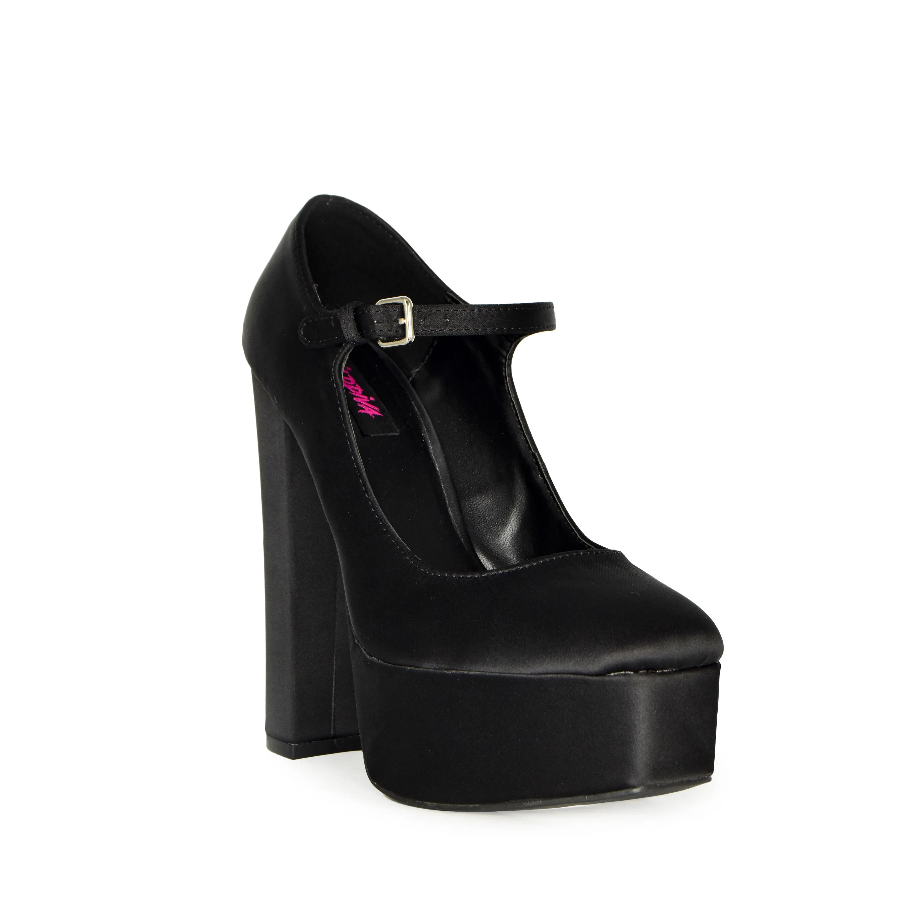 DOSSY-09 Satin Round Toe Platform Mary Jane Heels