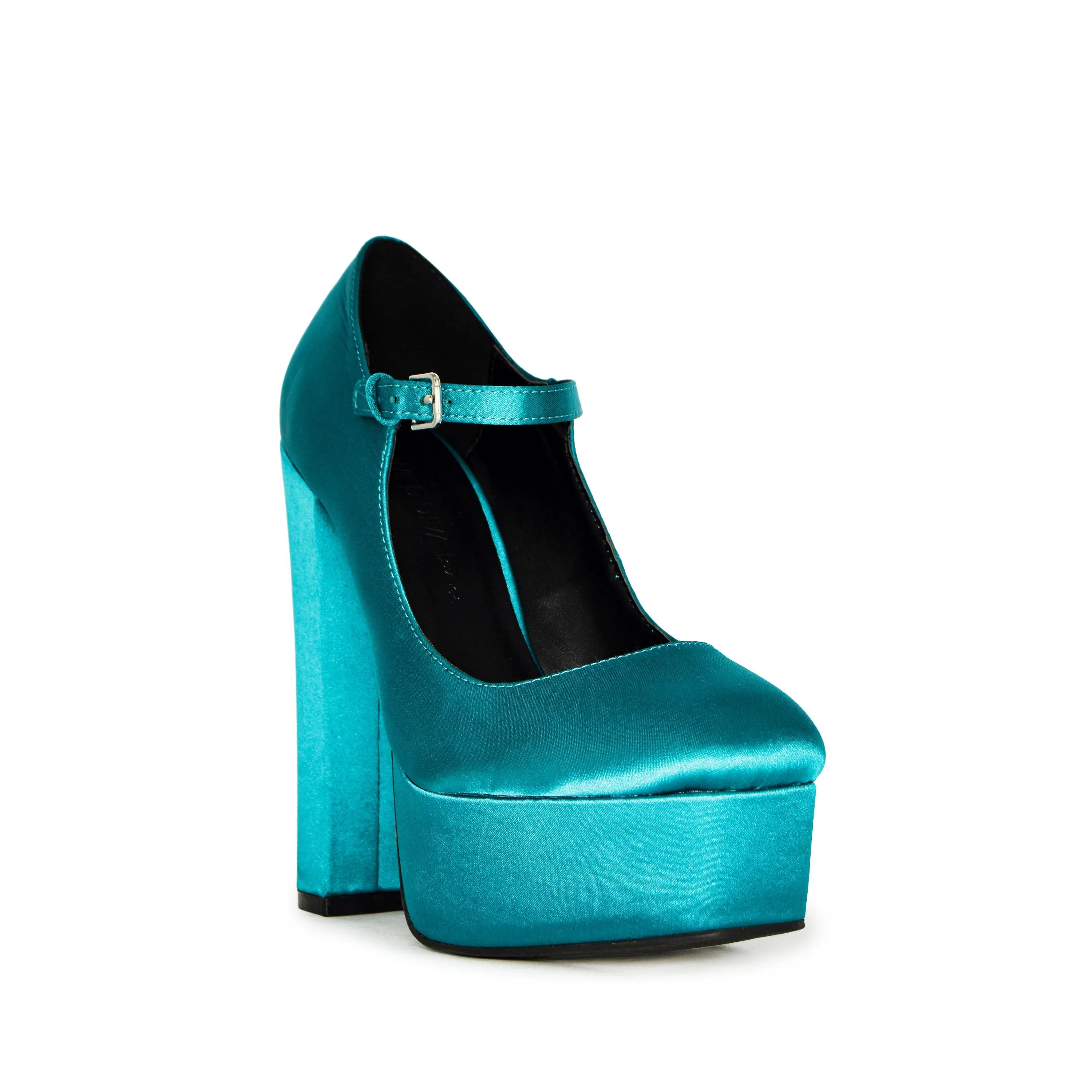 DOSSY-09 Satin Round Toe Platform Mary Jane Heels