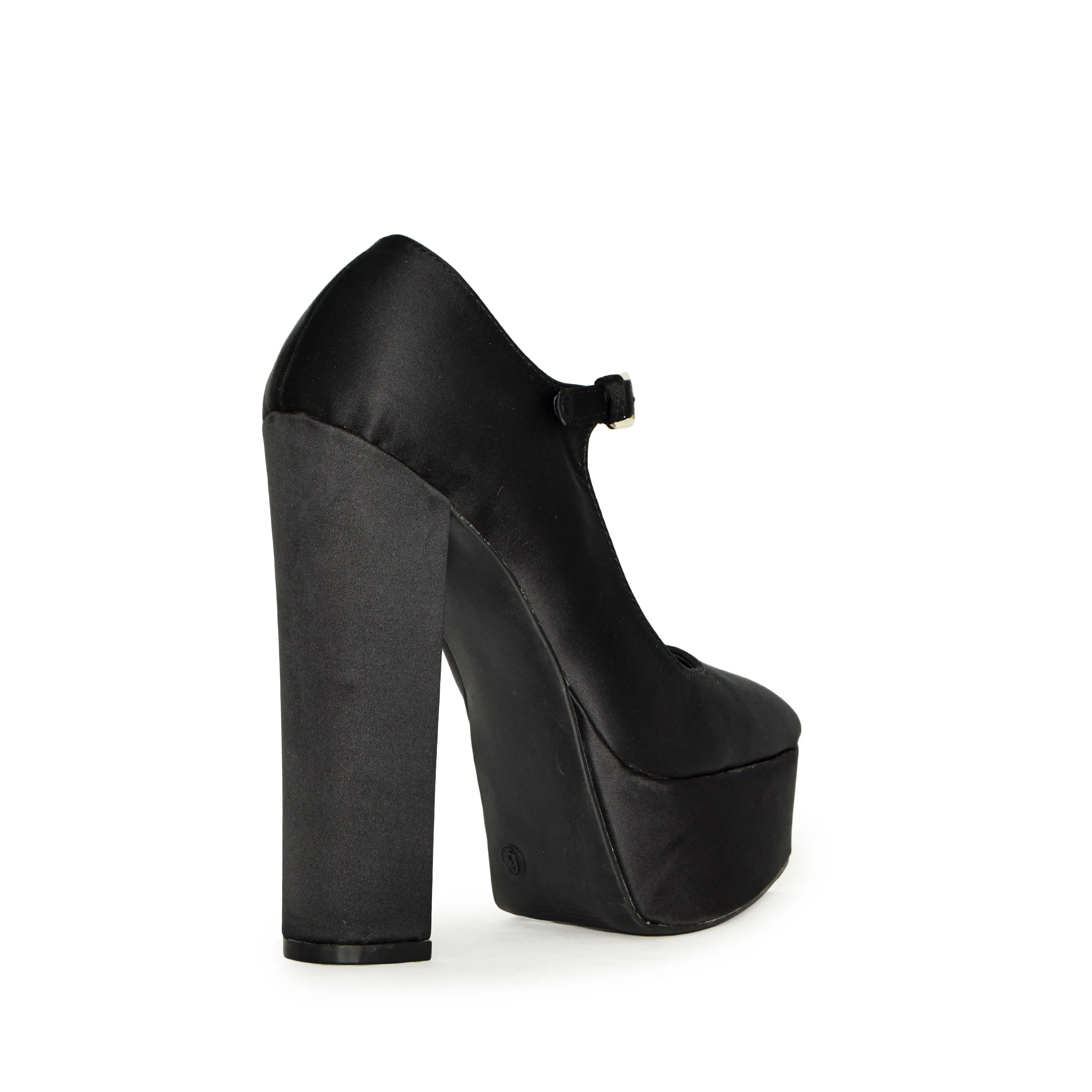 DOSSY-09 Satin Round Toe Platform Mary Jane Heels