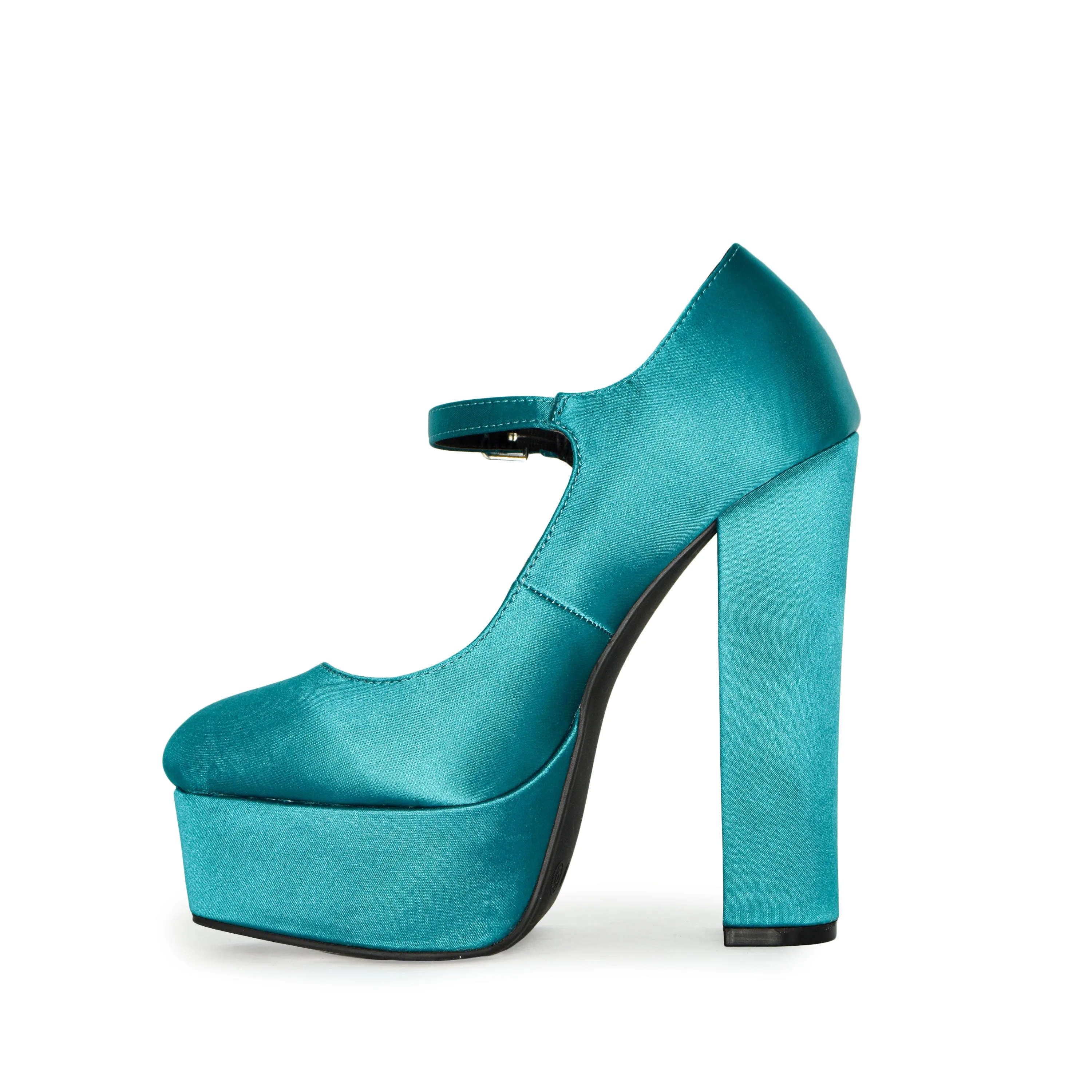 DOSSY-09 Satin Round Toe Platform Mary Jane Heels