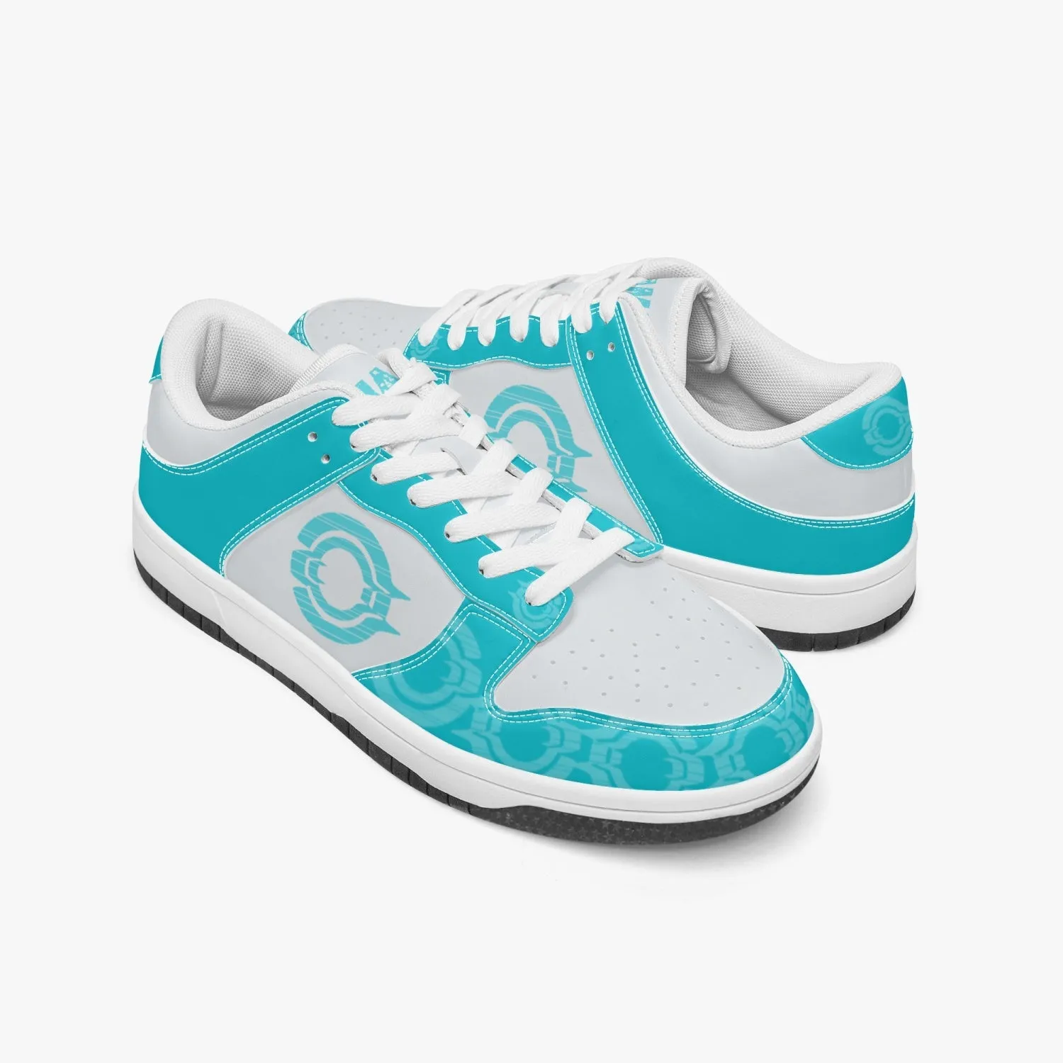 Dunk Stylish Low-Top Leather Sneakers Aqua Logo