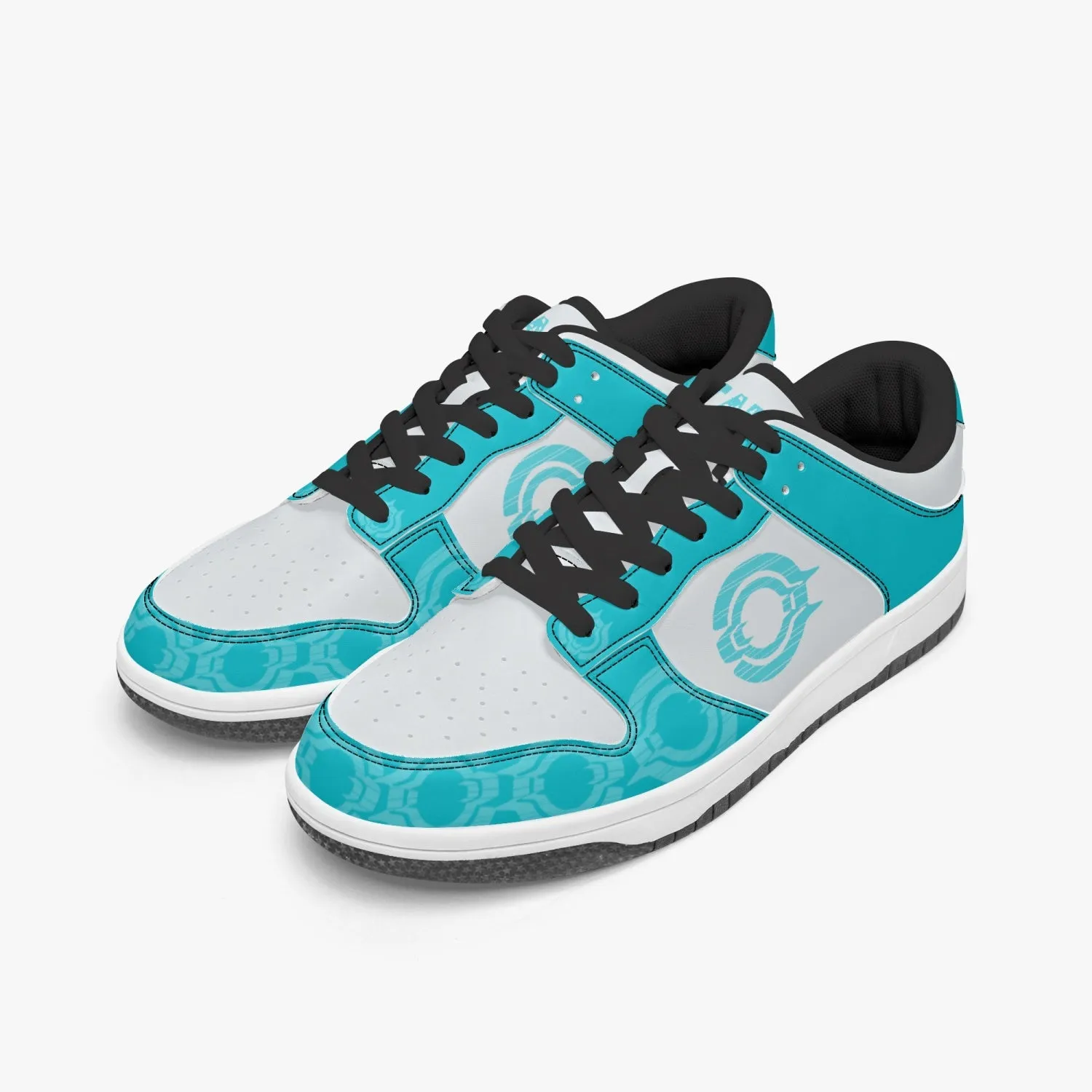 Dunk Stylish Low-Top Leather Sneakers Aqua Logo