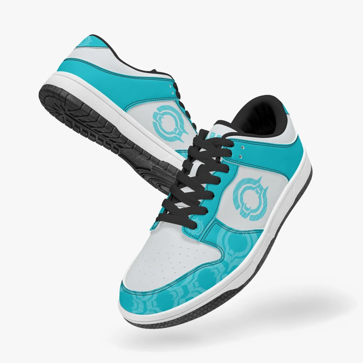 Dunk Stylish Low-Top Leather Sneakers Aqua Logo