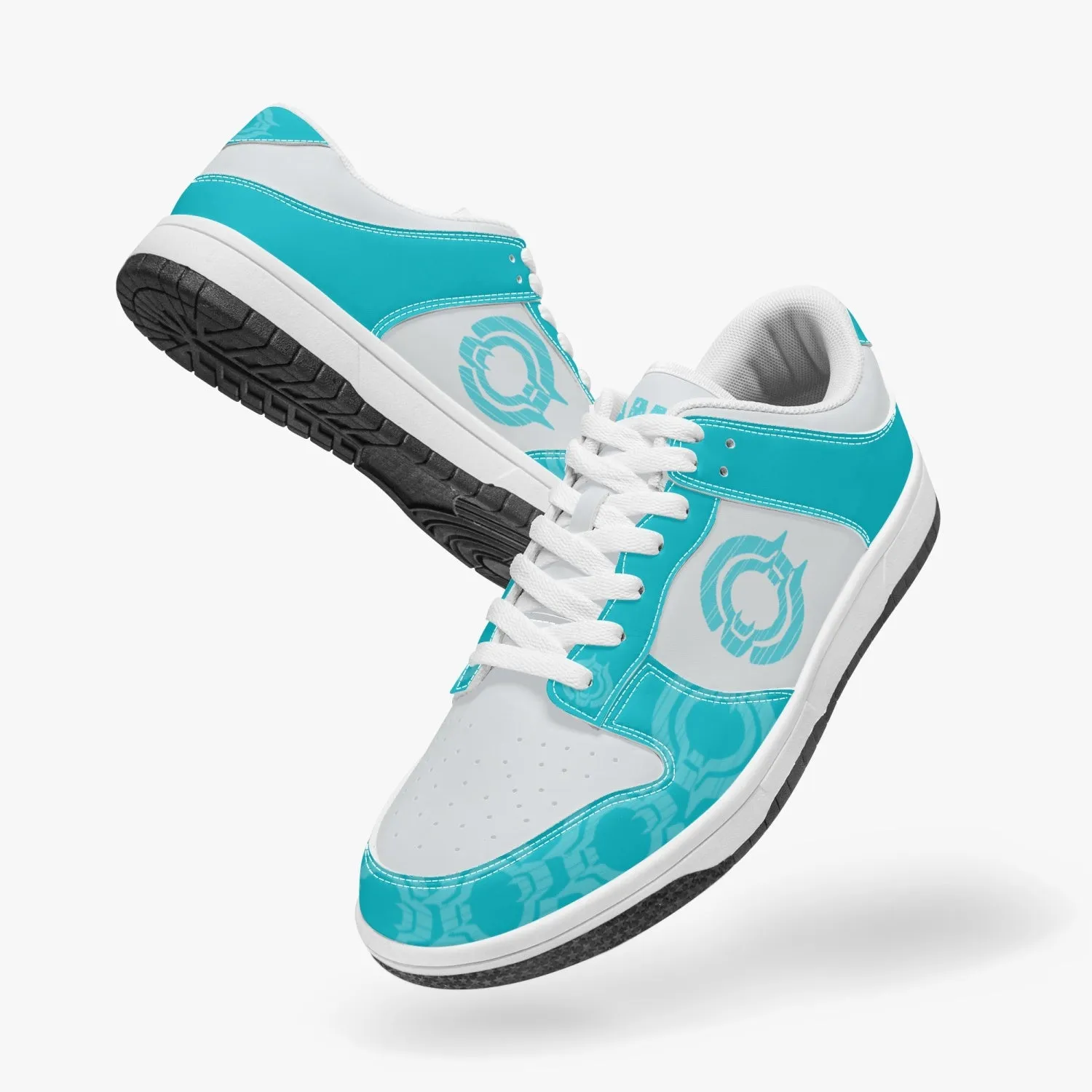 Dunk Stylish Low-Top Leather Sneakers Aqua Logo