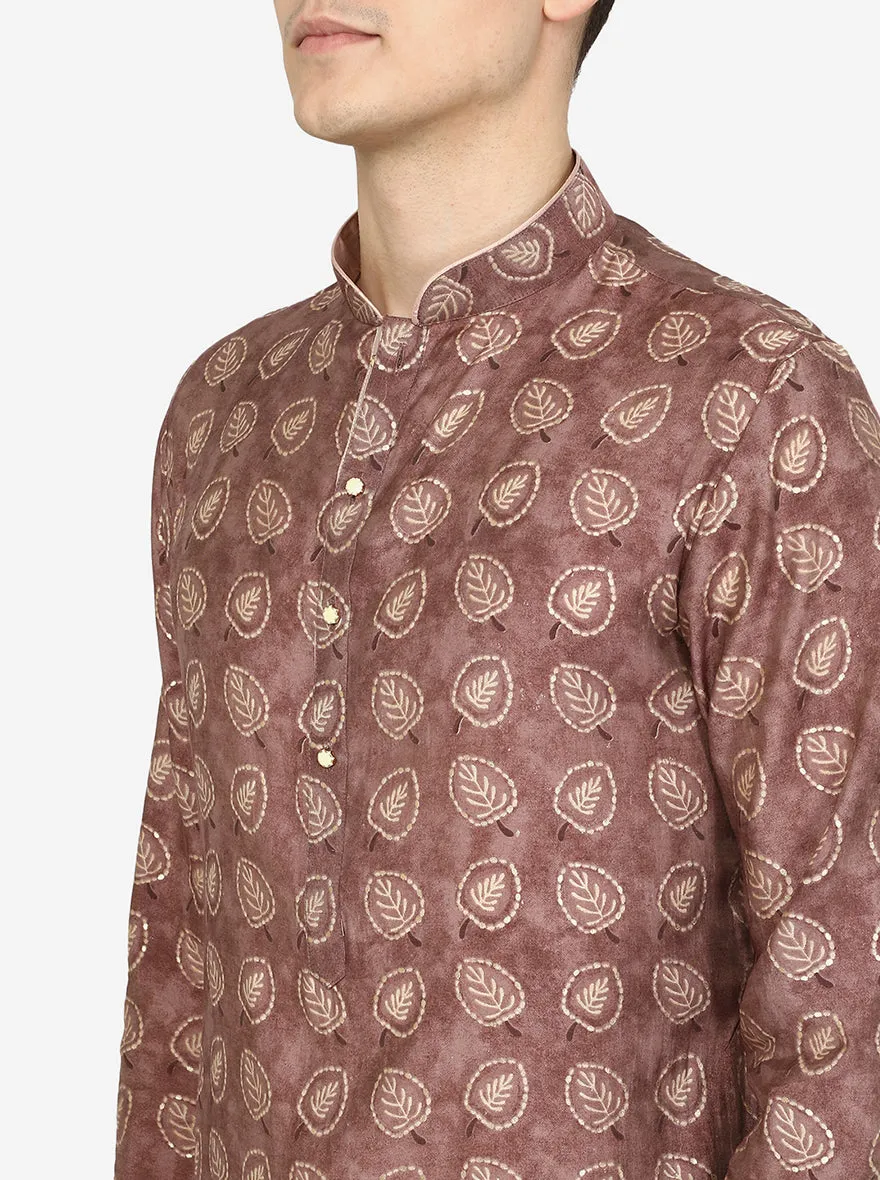 Dusty Brown Printed Cotton Blend Kurta for Men