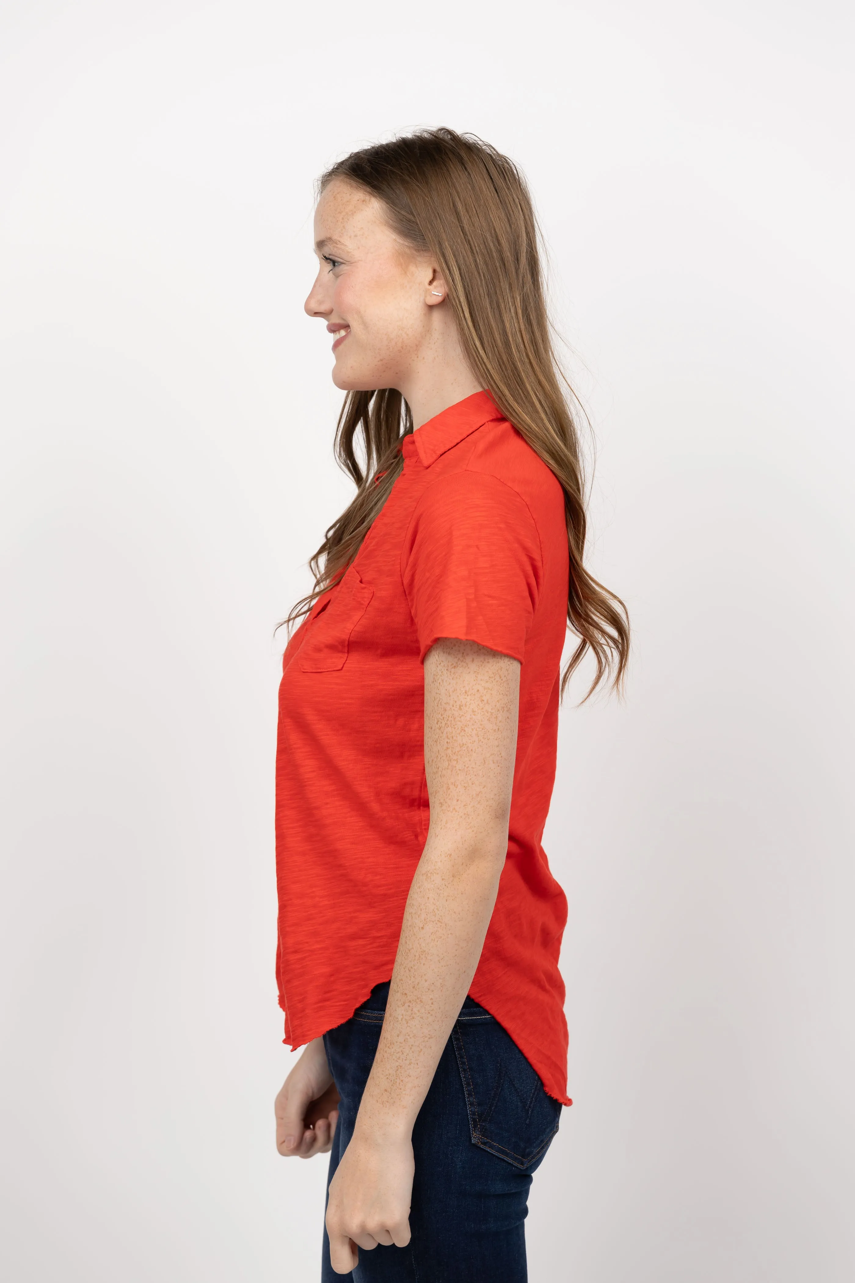 Dylan Sara Short Sleeve Polo Top in Faded Red