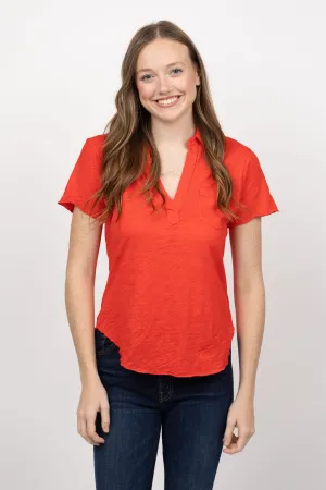 Dylan Sara Short Sleeve Polo Top in Faded Red