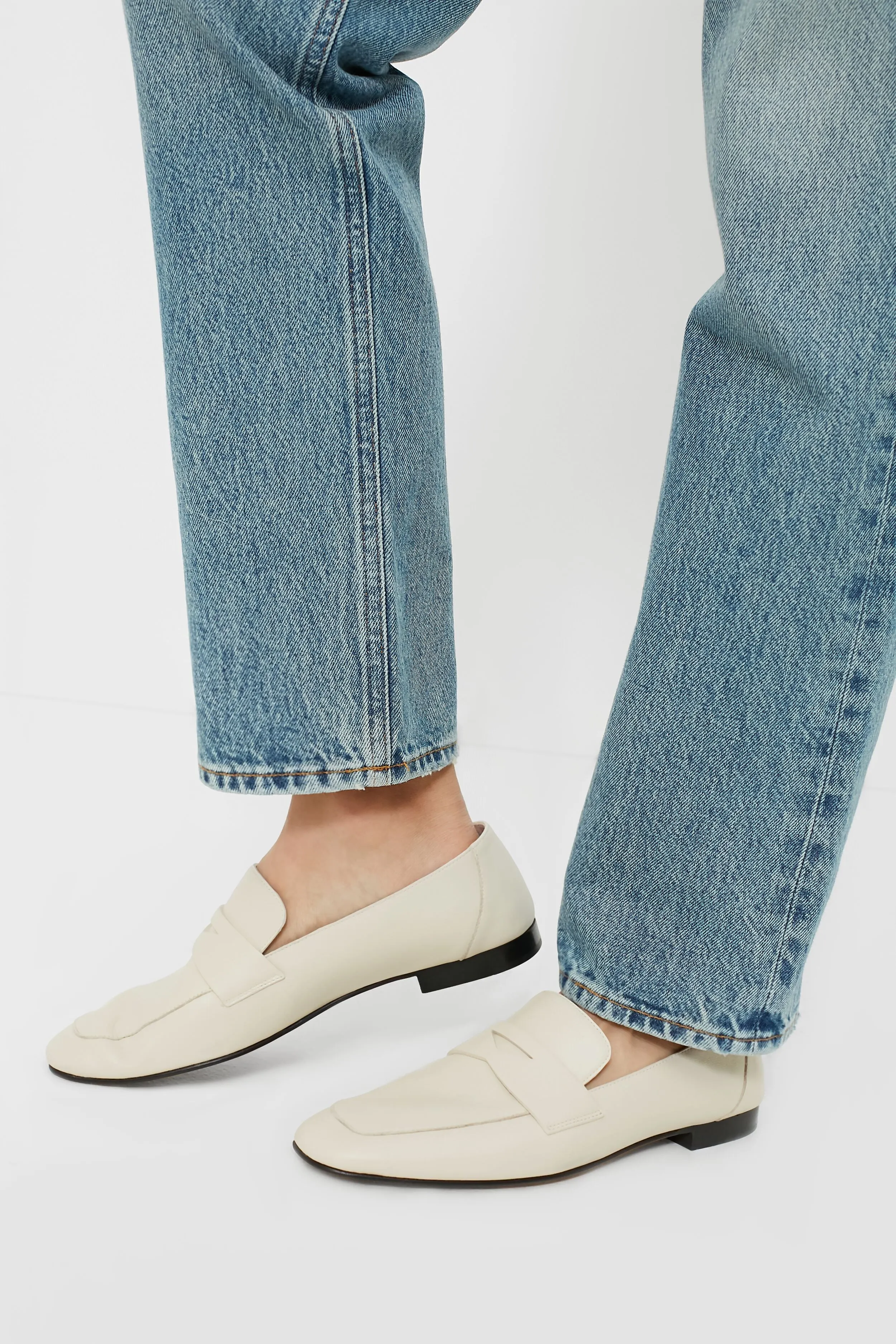 Ecru Leather Soft Placket Loafers