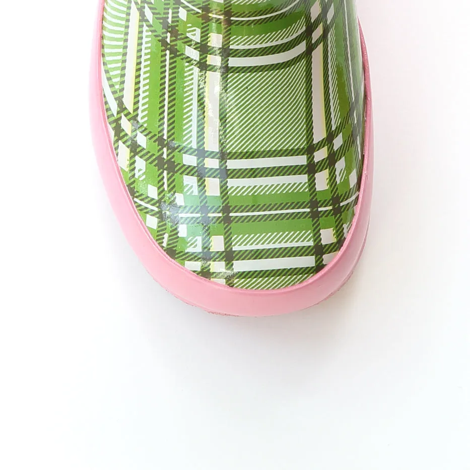 Green Plaid Rain Boot