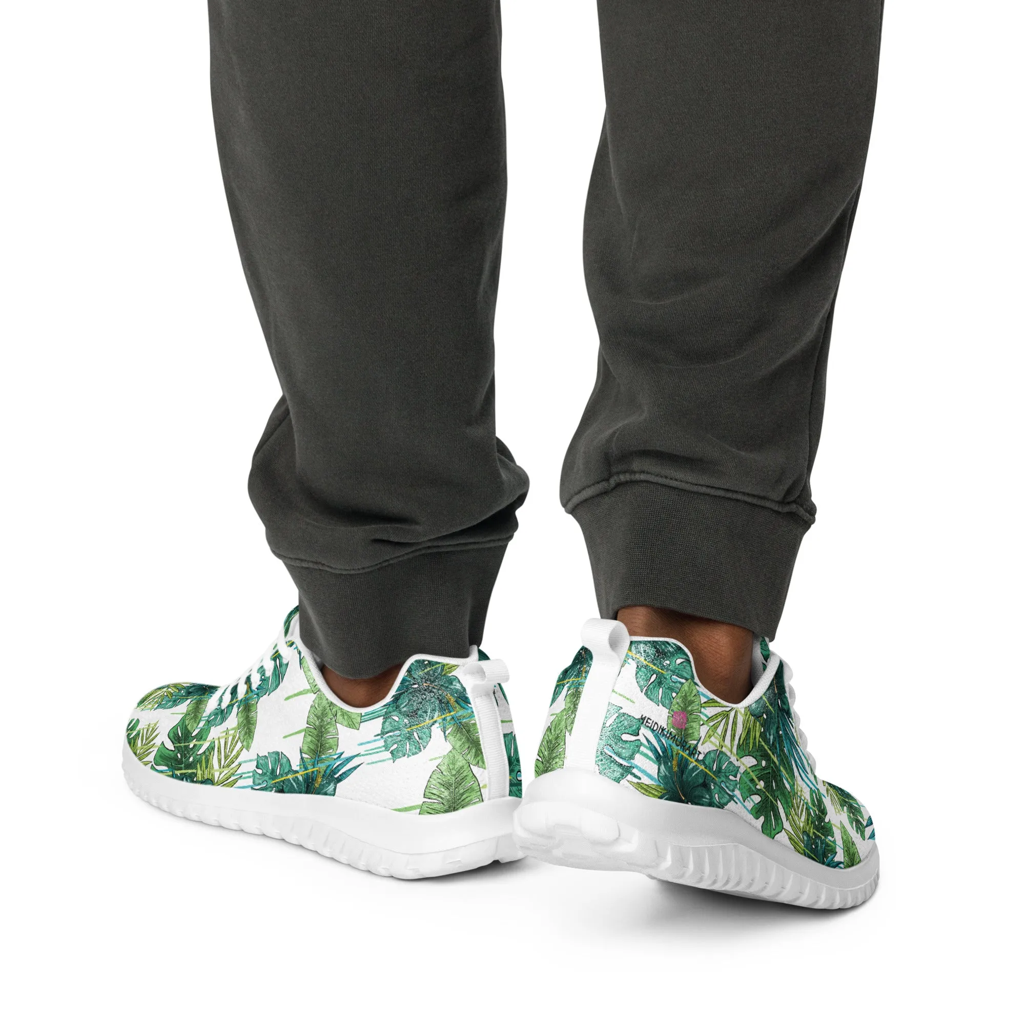 Green Tropical Print Men's Kicks, Tropical Leaves Print Breathable Lightweight Men’s Athletic Shoes (US Size: 5-13)