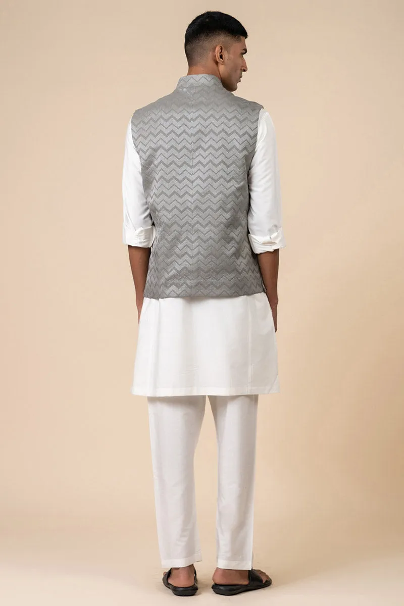 Grey Chevron Kurta Bundi Set