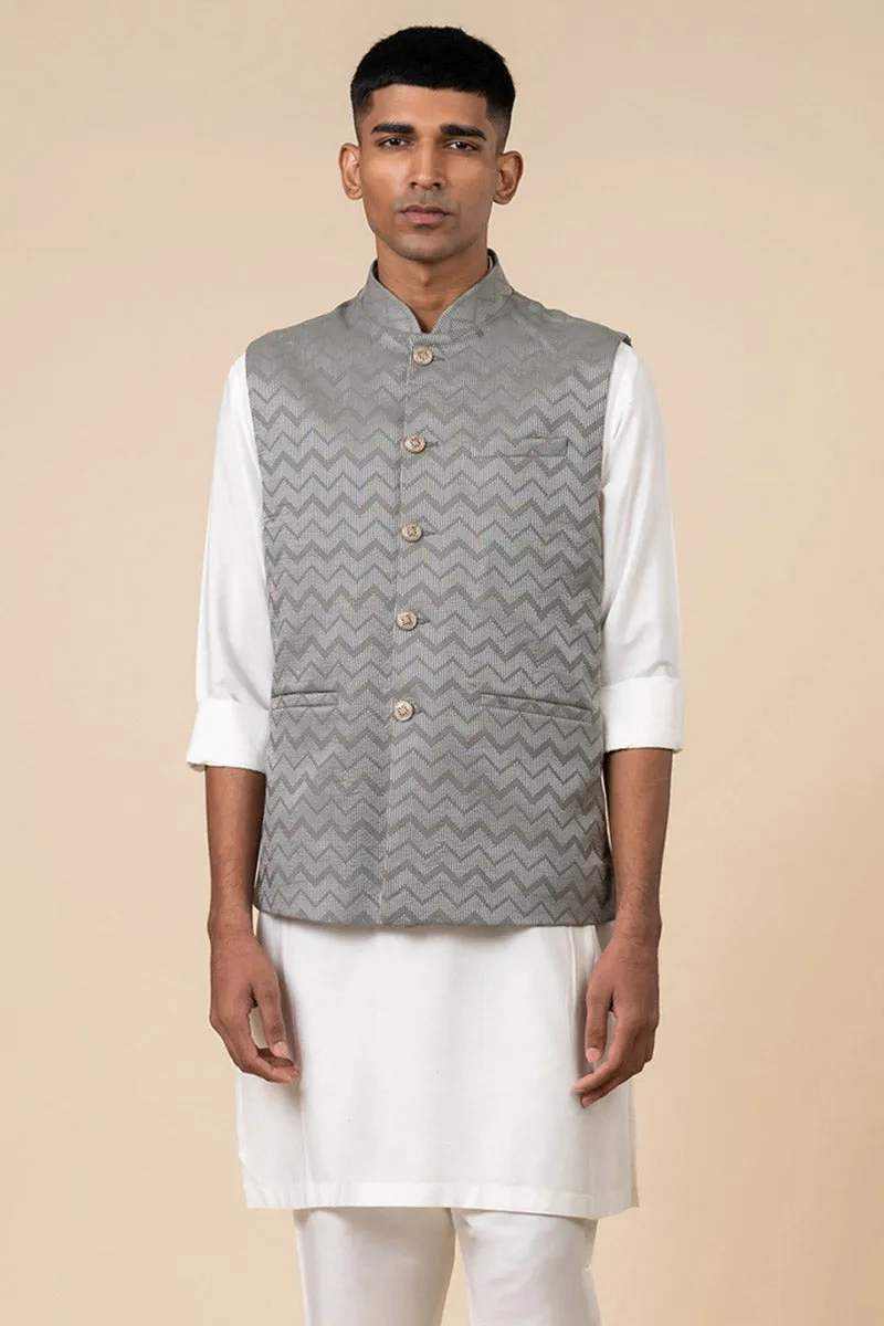 Grey Chevron Kurta Bundi Set